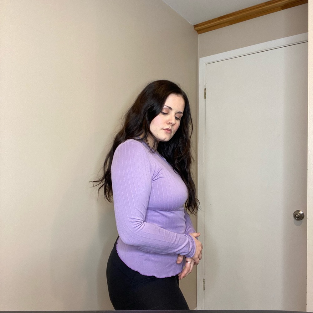 Ribbed Long Sleeve Crewneck Top - Lavender